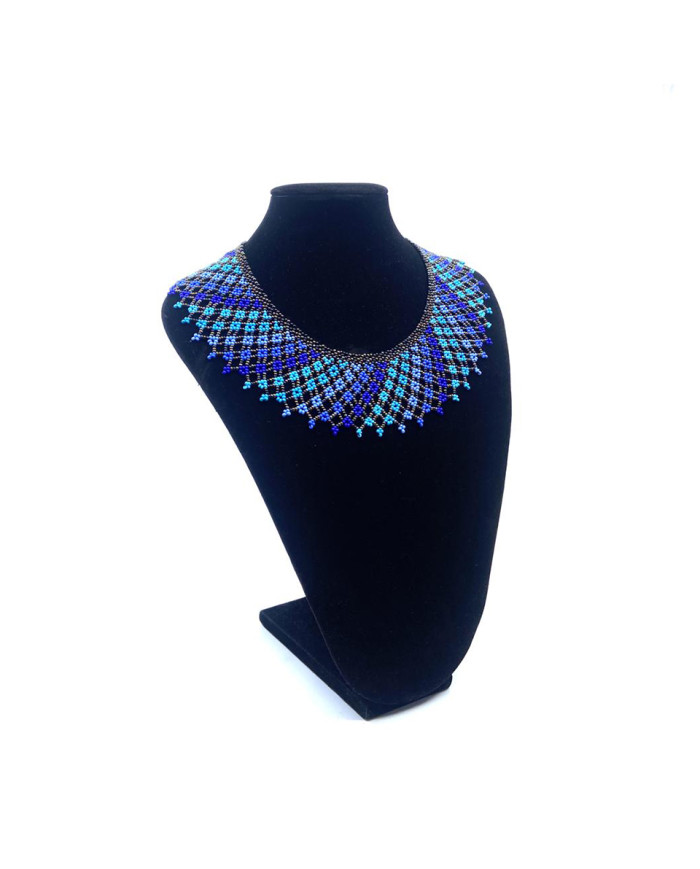 Collar Redondo Azul y Turqueza Patrón Diagonal