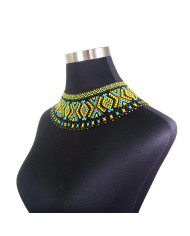 Collar Redondo Amarillo y Turquesa Patrón Rombos